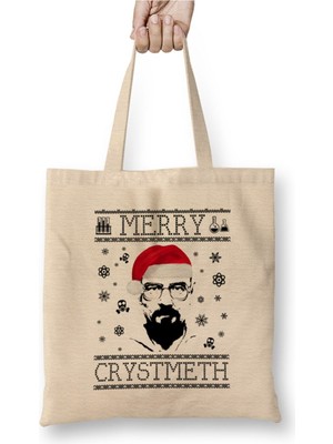 Toyaso Breaking Bad Heisenberg Merry Chrystmeth Christmas Yılbaşı Beyaz Bez Çanta Uzun Saplı
