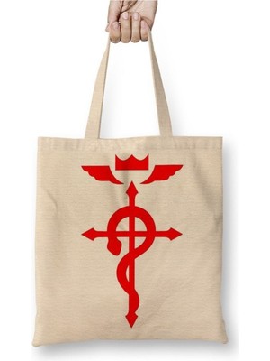 Toyaso Full Metal Alchemist Flamel Sembol Beyaz Bez Çanta Uzun Saplı Alışveriş Çantası Plaj Çantası