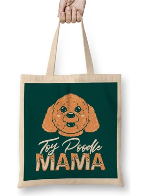 Toyaso Toy Poodle Mama Dogs Köpek Beyaz Bez Çanta Uzun Saplı Alışveriş Çantası Plaj Çantası