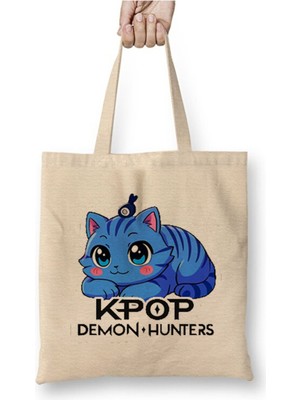 Toyaso Kpop Demon Hunters Cats Kedi Kdrama Beyaz Bez Çanta Uzun Saplı Alışveriş Çantası Plaj Çantası