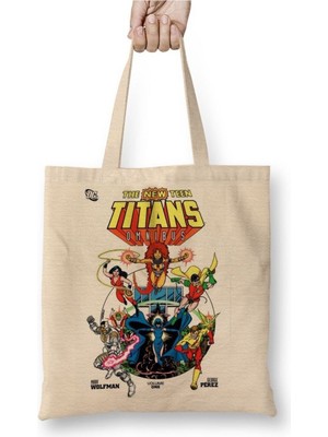 Toyaso Teen Tıtans Beyaz Bez Çanta Uzun Saplı Alışveriş Çantası Plaj Çantası