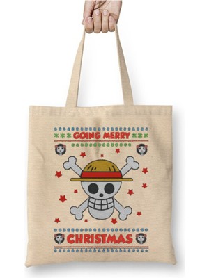 Toyaso One Piece Ugly Christmas Sweater Knit Yılbaşı Beyaz Bez Çanta Uzun Saplı Alışveriş Çantası