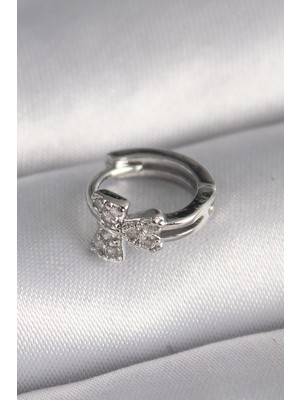 316L Çelik Gümüş Renk Zirkon Taşlı Kurdele Model Tragus Piercing