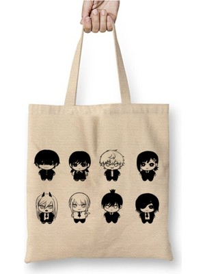 Toyaso Chainsaw Man Icons Characters Beyaz Bez Çanta Uzun Saplı Alışveriş Çantası Plaj Çantası