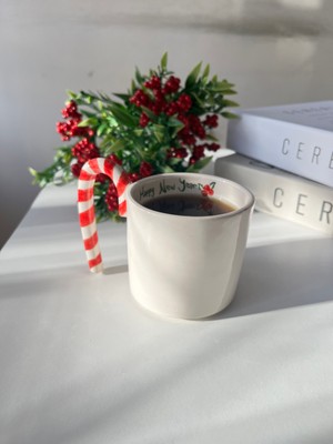 Sece Yılbaşı Hediyesi Şeker Kamışı Seramik Kupa Bardak, 200ML