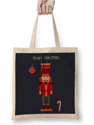 Toyaso Nutcracker Illustration Nutcracker Christmas Beyaz Bez Çanta Uzun Saplı Alışveriş Çantası