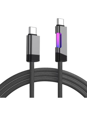 Giyitec Samsung Galaxy Tab S10 Ultra, Tab S10+, S10 Fe+, S10 Fe Uyumlu 45W Type C Hızlı Şarj Kablosu Veri Kablosu Rgb LED  USB C Kablo Type-C To Type-C 100CM