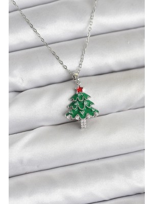Callerrons Accessories Zincir Gümüş Renk Çam Ağacı Model Yılbaşı Temalı Kadın Kolye - EBJ251201W38477