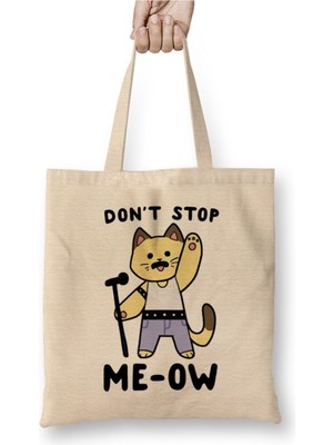 Toyaso Don't Stop Me-Ow Kpop Cats Kedi Beyaz Bez Çanta Uzun Saplı Alışveriş Çantası Plaj Çantası