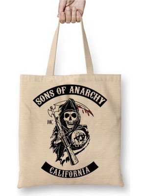 Toyaso Sons Of Anarchy Logobeyaz Bez Çanta Uzun Saplı Alışveriş Çantası Plaj Çantası