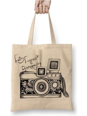 Toyaso Foto Camera Fotoğrafçı Beyaz Bez Çanta Uzun Saplı Alışveriş Çantası Plaj Çantası