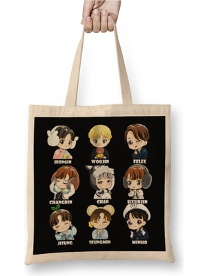 Toyaso Stray Kids Changbin Chibi Beyaz Bez Çanta Uzun Saplı Alışveriş Çantası