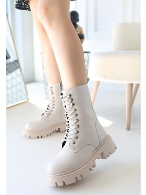 Ezel Glory Neole Bej Cilt Bağcıklı Bot