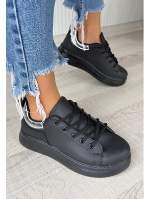 Ezel Glory Sofio Siyah Cilt Bağcıklı Spor Ayakkabı