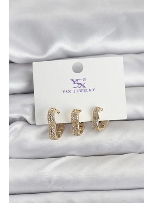 Butik Gold Renk Pirinç Zirkon Taşlı Kalpli Kadın Küpe