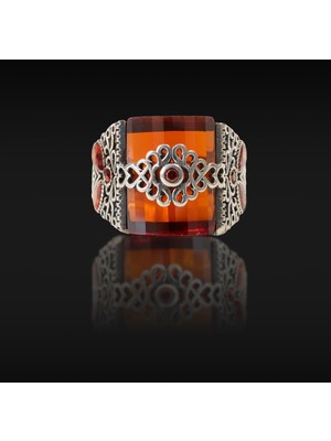 Umut Silver Kırmızı Akik Taşlı Kare Gümüş Erkek Yüzük