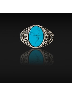 Umut Silver Turkuaz Zirkon Taşlı Oval Gümüş Erkek Yüzük