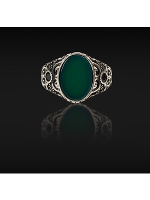 Umut Silver Yeşil Zirkon Oval Taşlı Gümüş Erkek Yüzük