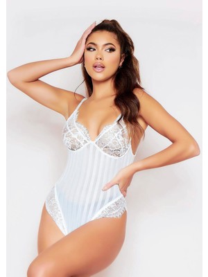 Marsilyan Arias Closet Çizgili Beyaz Dantel Body