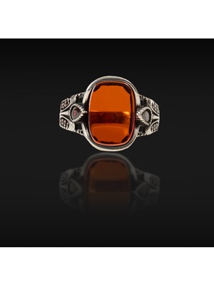 Umut Silver Kırmızı Zirkon Kenarı Taşlı Işlemeli Gümüş Erkek Yüzük