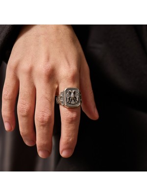 Umut Silver Çift Başlı Kartal Modeli 925 Ayar Gümüş Erkek Yüzük