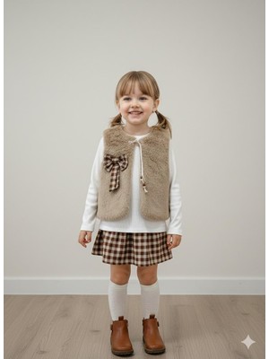 Kız Çocuk Zarif Kombin Seti (Üst + Yelek + Etek)