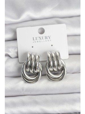 Butik Gümüş Renk Halka Modelli Pirinç Kadın Küpe