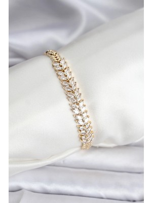 Butik 14K Gold Renk Kaplama Başak Model Zirkon Taşlı cm Kadın Bileklik