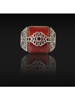 Umut Silver Kırmızı Zirkon Taşlı Kare Gümüş Erkek Yüzük