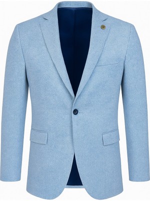 Plus Scorpion Erkek Karyağdı Desenli Slim Fit Blazer Ceket – Mavi & Gri – Şık Günlük ve Ofis Kombin