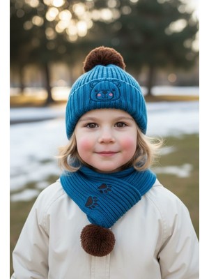 Atkı Bere Takim 4-8 Yaş Erkek Çocuk Mavi