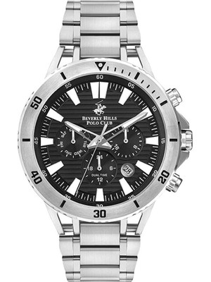 Beverly Hills Polo Club BP3401X.350 Erkek Kol Saati | 47 mm Silver Çelik Kasa, Siyah Kadran, Dual Time, 10 Atm Spor Saat