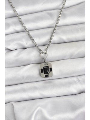 Butik 316L Çelik Zincir Gümüş Renk Vintage Model Kadın Kolye