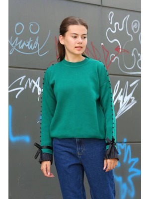 Ezel Glory Boncuklu Bile Detaylı Kazak Petrol Yeşili