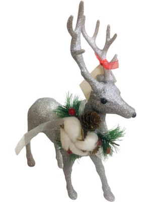 Empressco Turuncu Gümüş Simli Geyik 30 Cm, Yılbaşı Dekorasyonu