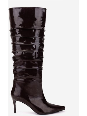 Valmenti Kadın Hakiki Deri Kahverengi Topuklu Çizme 1074 560 Bn Czm SK25-26 Acı Kahve