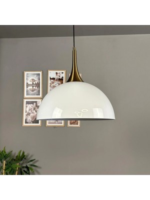 Bamyum Linate Beyaz Eskitme Külah Başlık Avize Tekli Sarkıt Salon Kuaför Dekoratif Aydınlatma