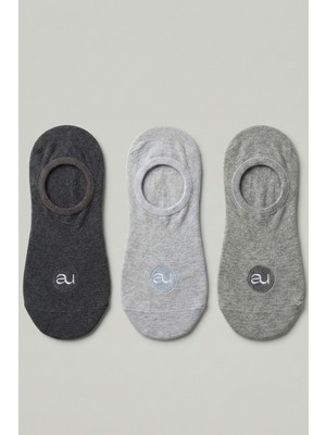 Allunique Penye Pamuk 3'lü Gri Asorti Görünmez Sneaker Çorap