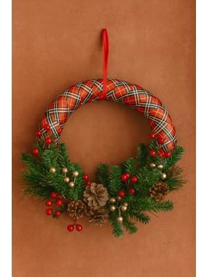 Empressco 30 cm Yılbaşı Kapı Süsü, Çam Kozalaklı Doğal Çelenk, Şık Duvar Dekoru