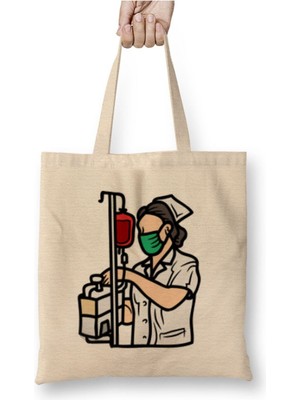 Toyaso Doktor Hemşire Hediye Beyaz Bez Çanta Uzun Saplı Alışveriş Çantası Plaj Çantası