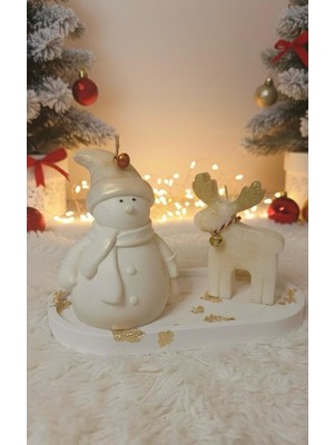 Empressco Kokulu Yılbaşı Mum Seti, Kardan Adam, Geyik ve Tabak ile Dekoratif Soya Mumlar