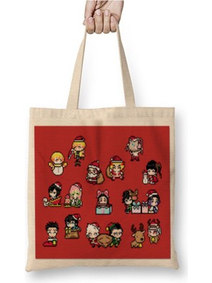 Toyaso Demon Slayer Iblis Keser Christmas Yılbaşıbeyaz Bez Çanta Uzun Saplı Alışveriş Çantası
