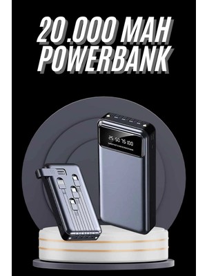 Mercansa Hızlı Şarj Özellikli 20.000 Mah Dijital Göstergeli USB Girişli Android ve Ios Uyumlu Powerbank