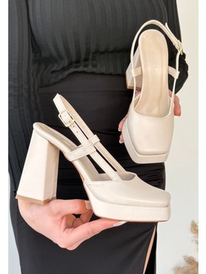 Ezel Glory Mety Bej Cilt Topuklu Ayakkabı