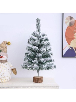 Empressco 45CM Renkli Yılbaşı Çam Ağacı Kütük Tabanlı, Karlı ve Şık Dekorasyon Parçası