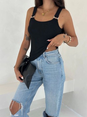 Ezel Glory Ottoman Toka Askılı Bluz Siyah S4194