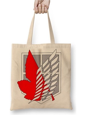 Toyaso Attack On Titan Angel Logo Beyaz Bez Çanta Uzun Saplı Alışveriş Çantası Plaj Çantası