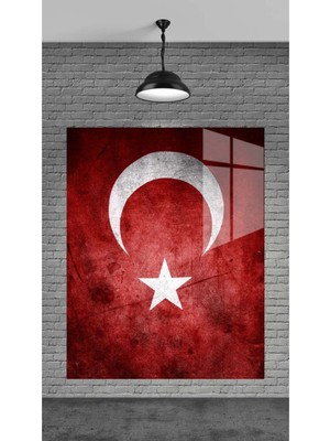 Marsilyan Muhteşem Türk Bayrağı Dekoratif Temperli Cam Üzerine Tablo Sevgilinize Yılbaşı Hediye