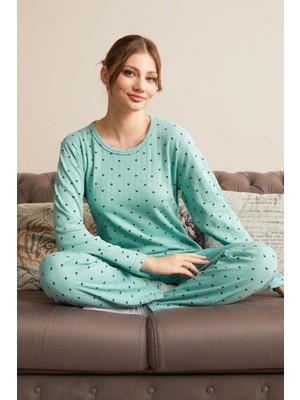 FullaModa Büyük Beden Kalp Desenli Pijama Takımı