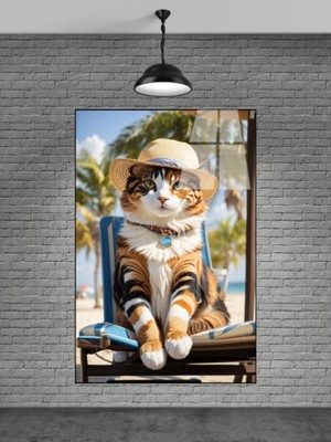 Marsilyan Şezlongta Güneşlenen Tatlı Kedi Cam Tablo